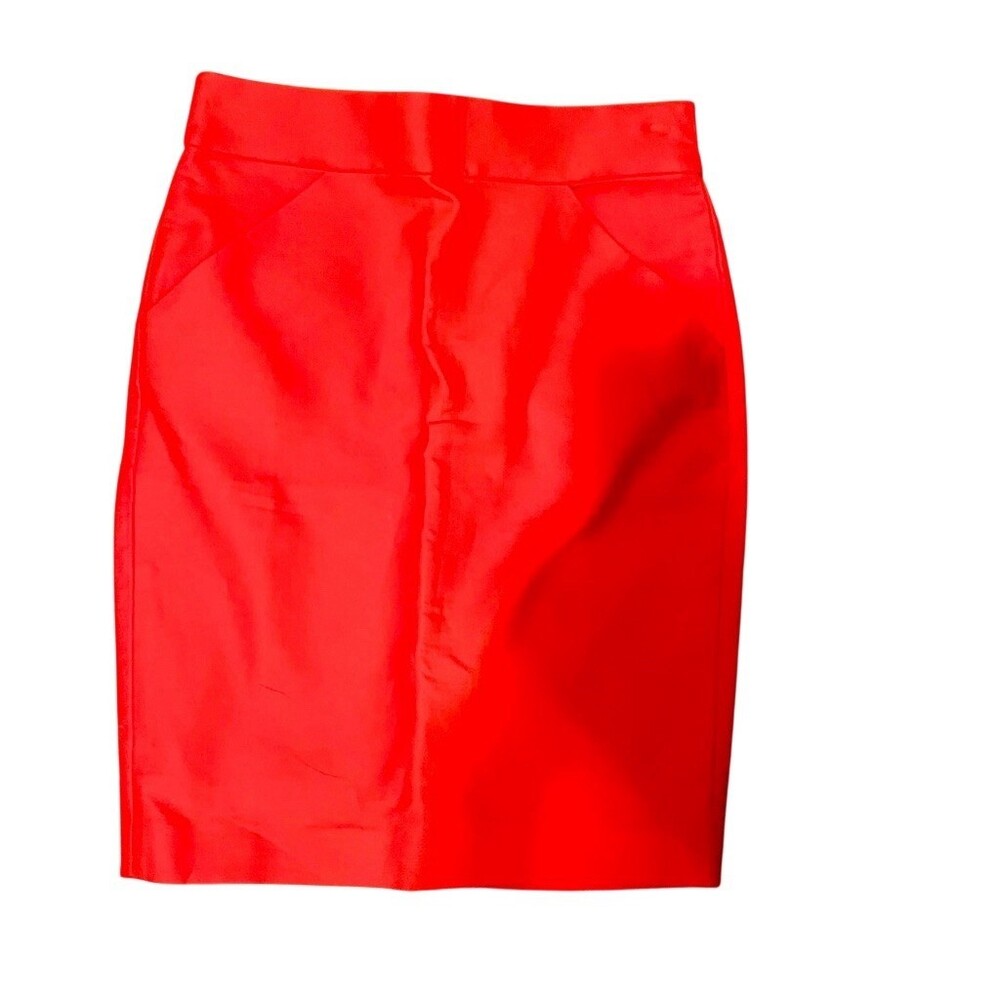 J.Crew Pencil Skirt Womens Size 00 Bright Red Knee Length Back Zip